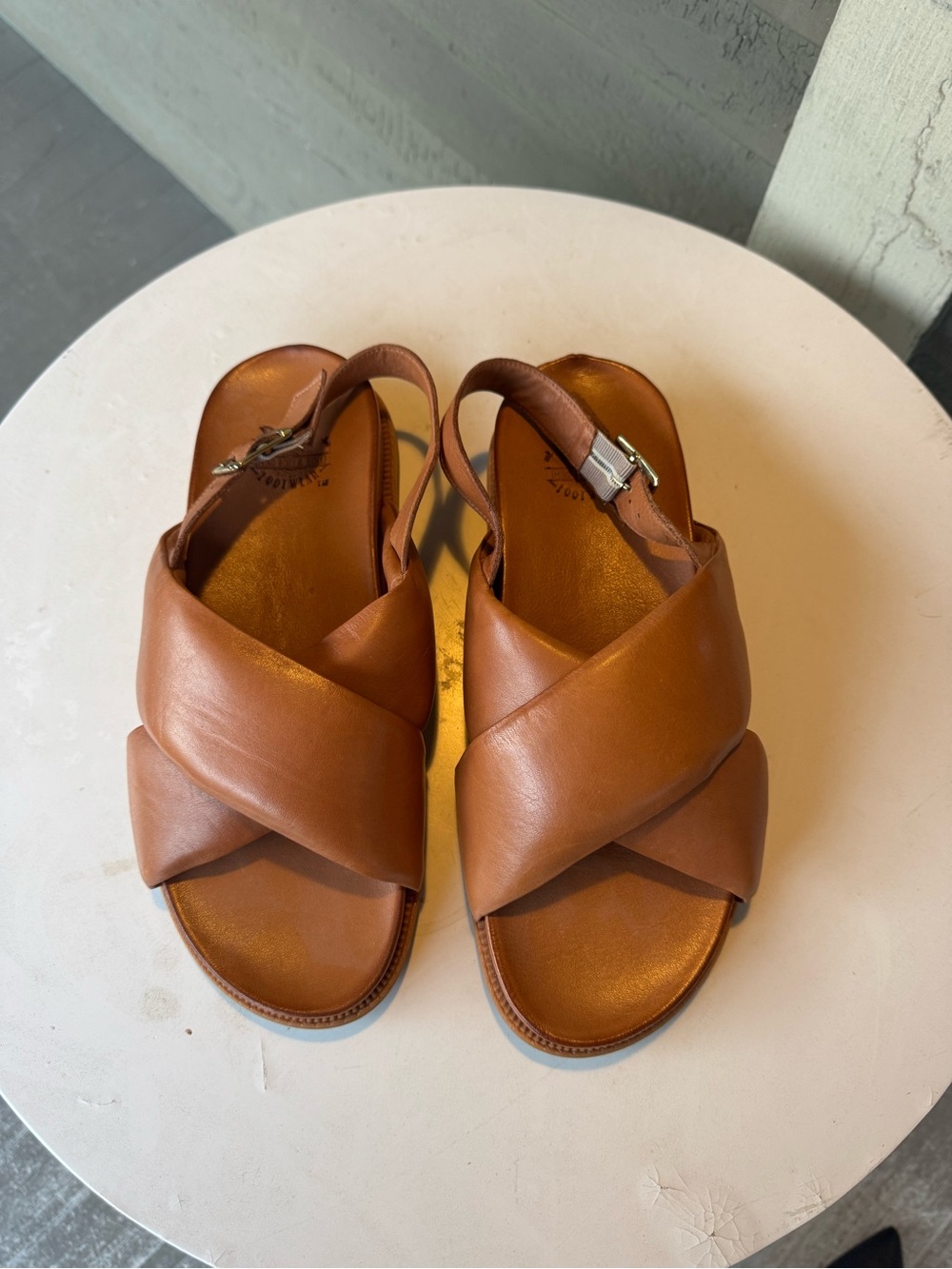 New DNA footwear Tan Leather Crisscross Slingback Sandals